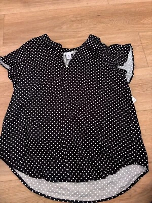 Liz Claiborne Womens Black Polka Dots Blouse Short Sleeve Notch Neck Size M NWT - Image 1 of 4