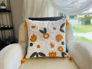 Floral Way Tassel Pillowcase with Punch Embroidery, Decorative Pillow Covers - Picture 1 of 3