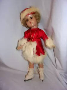 c.1938-40 Sonja Henie - Komposition ARRABEE 14 Zoll Puppe rot Satin Fell Zierleiste Outfit - Bild 1 von 6