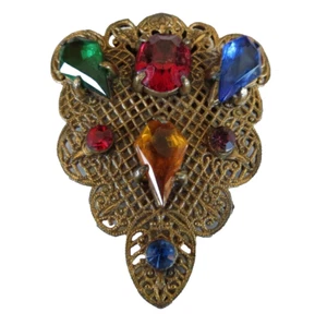 Vtg Victorian Dress Clip Beautiful Shiny Colorful Rhinestones Working Clip 2" - Picture 1 of 5