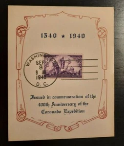 1940 FDC Postcard 400th Anniversary Coronado Expedition Washington DC - Picture 1 of 2