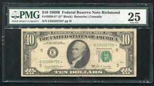 FR. 2020-E* 1969-B $10 *STAR* FRN FEDERAL RESERVE NOTE RICHMOND, VA PMG VF-25 - Picture 1 of 2