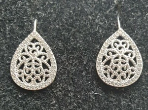 Orecchini In Argento 925 E Zirconi bianchi, forma a goccia, filigrana,monachella - Foto 1 di 7