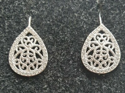 Orecchini In Argento 925 E Zirconi bianchi, forma a goccia, filigrana,monachella - Immagine 1 di 4