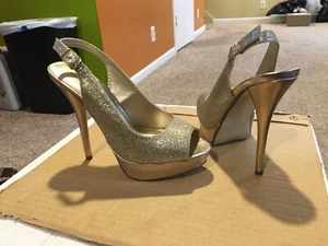 Women’s Size 9 Nine Call It Spring Gold Slingback Platform Peep Toe Heels  - Picture 1 of 4