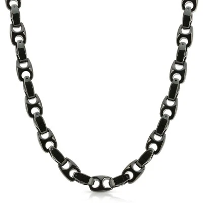 Heavy Biker 9.5mm wide BLACK Tungsten Carbide Men Necklace (02) - FREE SHIPPING! - Image 1 of 4