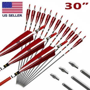 12Pcs 30" Carbon Shaft Arrows Spine 500 OD 7.6mm True Turkey Feathers Hunting - Picture 1 of 10