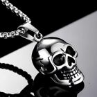 Silver Skull Skeleton Pendant Necklace Men's Punk Retro Rock Jewelry Chain 24"