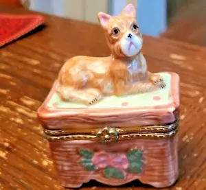 Vintage Hinged Trinket jewelry Box Brown exotic cat - Picture 1 of 4