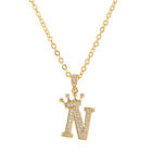 Women Men Necklace A-Z Alphabet Pendant Crown Crystal Chain Fashion Jewelry