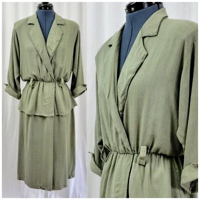 Vintage Blondie & Me Sage Green Faux Wrap Dress w Peplum Size 13/14 - Image 1 of 4