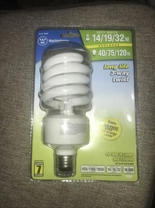 1 Westinghouse 36665 3-way Twist CFL 14/19/32w Replaces 40/75/120w 7Year 10,000H - Picture 1 of 4