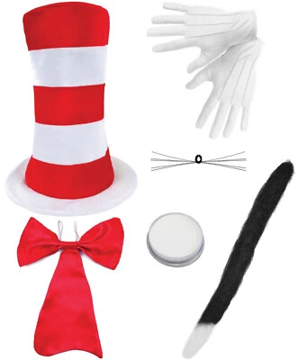 JUEGO DE DISFRAZ DE GATO LOCO ADULTO SOMBRERO GUANTES PAJARITA COLA DÍA MUNDIAL DEL LIBRO DISFRAZ Foto 1 de 4