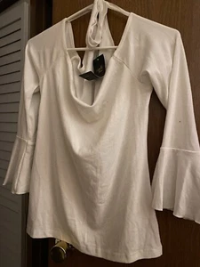 Women’s White Choker Neck Open Shoulders Cotton/polyester/spandex Shirt Size XL - Picture 1 of 6