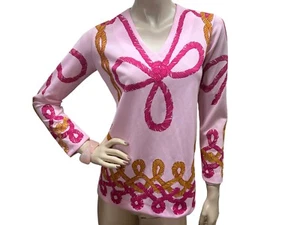 NOS S Vtg 70s SHIRT Tunic Top MOD Jane Colby PINK Gold Rope Design Blouse Boho - Picture 1 of 9