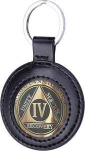 PU Leather Coin Holder Keychain for AA Medallion, Standard Challenge Coin, Recov - Picture 1 of 12