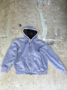 Vintage Carhartt Grey Full Zip Hoodie Sweatshirt Large Waffle Knit Lining 90's - Picture 1 of 6