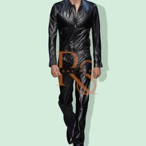Men's Classic Black Leather Jumpsuit In Genuine Soft Lambskin Leather Jumpsuit - Picture 1 of 4