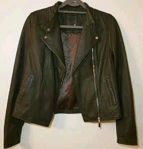 Next Leather Jacket Size 10 Womens Biker Real 100% Genuine Zip Eur 38 Ladies - Picture 1 of 7