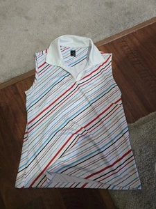 Slazengern Golf Shirt Womens Small Red White Blue Stripe Collar Sleeveless - Picture 1 of 1