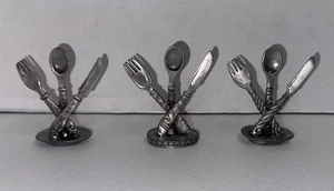 Lot of 3 Ashleigh Manor Pewter Place Card Holders Fork/Knife/Spoon/ Silverware - Picture 1 of 5