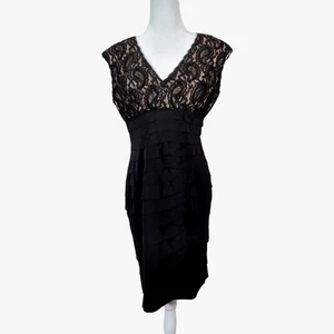 Jones Wear Black Lace Formal Dress Cap Sleeve Tiered Layered Size 8 - Picture 1 of 15