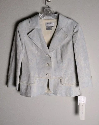 Worth Petite Cool Blue Rhododendron Fringe Linen Jacquard Blazer Jacket 10P NWT - Image 1 of 3