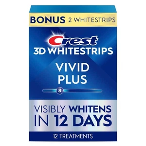 Crest 3D Whitestrips Vivid Plus Teeth Whitening Kit 24 Strips 10+2 Treatments - Picture 1 of 8