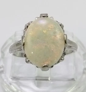 Vintage 10K White Gold Natural Opal Solitaire Ring Size 5 FZZ - Picture 1 of 8