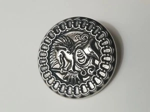 DRAGON Silvertone Oversized VINTAGE BUTTON  - Picture 1 of 8
