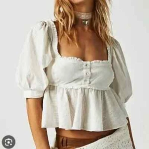 Free People großes neues Damen Leave It to Me Oberteil Babydoll Puffärmel - Bild 1 von 9
