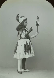 Antique Glass Magic Lantern Slide Photo Punch Doll Folly Graystone Bird Bath - Picture 1 of 4