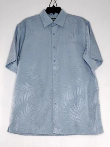 Bruno Mens Size Medium Color Blue Short Sleeve Button Up Leaf Print Shiny Shirt - Picture 1 of 3
