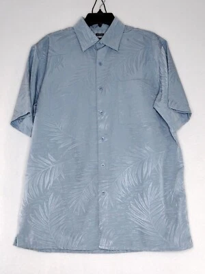 Bruno Mens Size Medium Color Blue Short Sleeve Button Up Leaf Print Shiny Shirt - Image 1 of 3