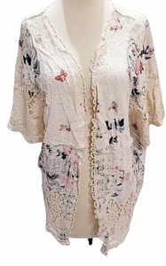 Kamana Short Sleeve Kimono Womens One Size Cream Crochet Floral Embroidered New - Picture 1 of 12