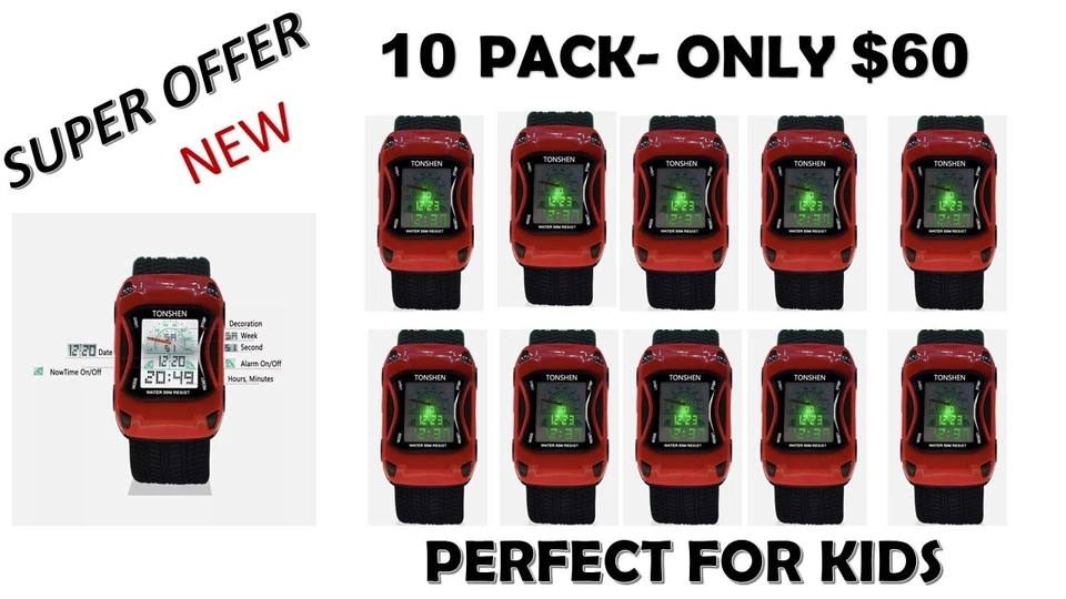 PACOTE COM 10 relógios digitais infantis para crianças LED esportes relógios impermeáveis carro infantil - Imagem 1 de 4
