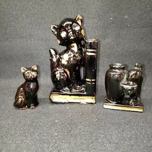 Vtg Black Cat Pen Holders and Figure Made in Japan Curated Collection MCM Set 3 - Picture 1 of 13