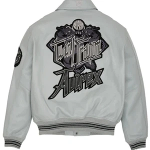 Avirex Men's Limited Edition Leather Varsity Jacket Twin Dragon Embroidery USA - Picture 1 of 6