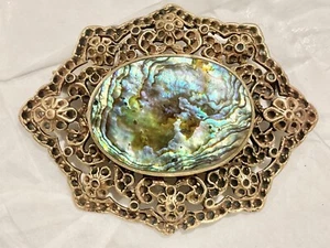 Czech/German Brass Filigree 1930’s Brooch With Mother-of-Pearl Centre - Picture 1 of 3