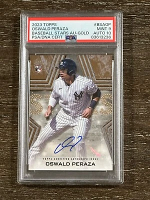 2023 Topps Baseball Stars Gold Oswald Peraza /50 Auto PSA 9 / Auto 10 - Image 1 of 4