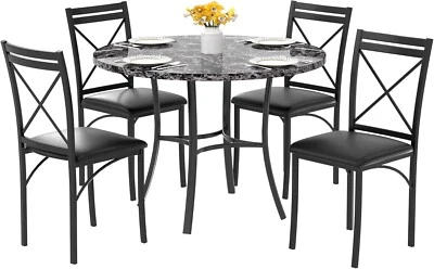 5-Piece Dining Set for 4 - Faux Marble Table & Chairs, Compact Kitchen/Gray - Image 1 of 4