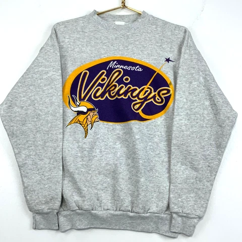 Vintage Minnesota Vikings Logo 7 Crewneck Sweatshirt Medium Gray Nfl 50/50 90s Cover