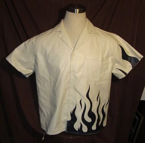 boohoo Man Flame Short-Sleeve Button-Down Shirt, Polyurethane, Ivory Size M, New - Picture 1 of 7