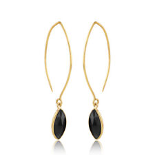 Black Onyx Gemstone Designer 18K Gold Plated Silver Hook Earrings Jewelry