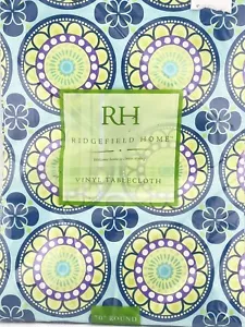 Vinyl Tablecloth 70 Round Mandala Theme Purple Blue Green Yellow Bright Colors - Picture 1 of 14