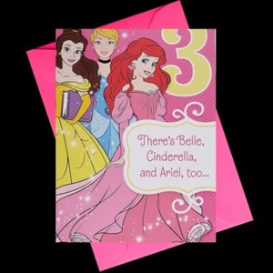 Disney Princess Happy 3rd Birthday Card w/ Envelope Expressions from Hallmark - Picture 1 of 3