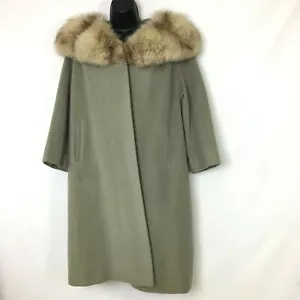 Cappotto invernale vintage anni 50 lana swing grande XLarge verde grigio con collo pelliccia - Foto 1 di 12