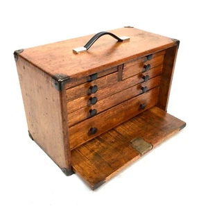 Antique Wooden Oak Engineers Toolbox / Tool Box / Collectors Cabinet with Key - Picture 1 of 11