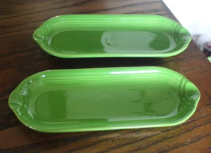 LOT of 2 Fiesta H.L.C. USA Shamrock Corn / Relish Tray 9 1/2” Discontinued Green - Picture 1 of 8