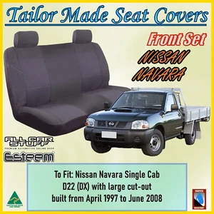 Grey Fabric Seat Covers for Nissan Navara D22 Single Cab w/Large Centre Cut-Out - Picture 1 of 12
